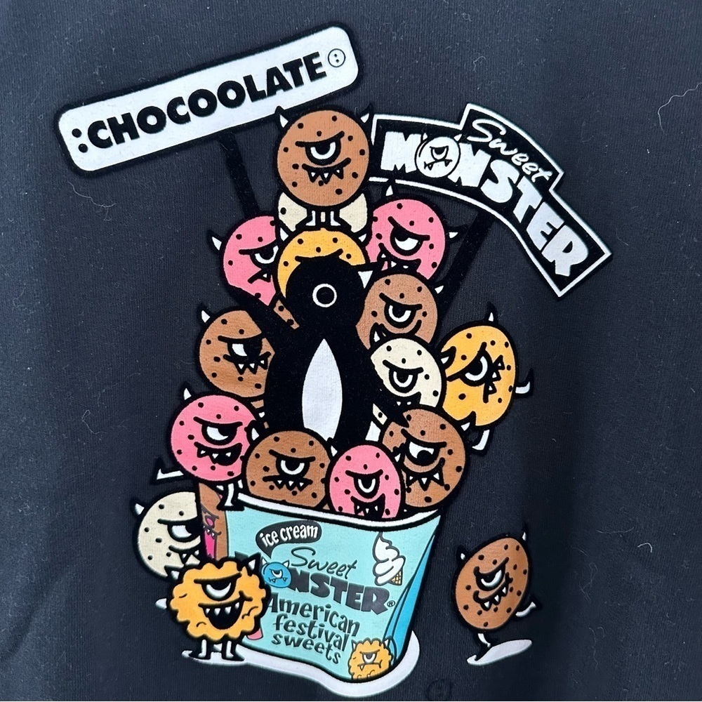 CHOCOOLATE SWEET MONSTER  BLACK FLOCKED SWEATSHIRT YOUTH SIZE MEDIUM